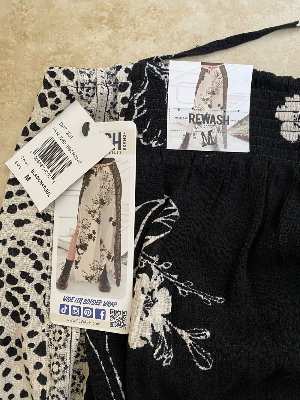 REWASH WIDE LEG BORDER WRAP PANT - BLACK FLORAL - Picture 7 of 9
